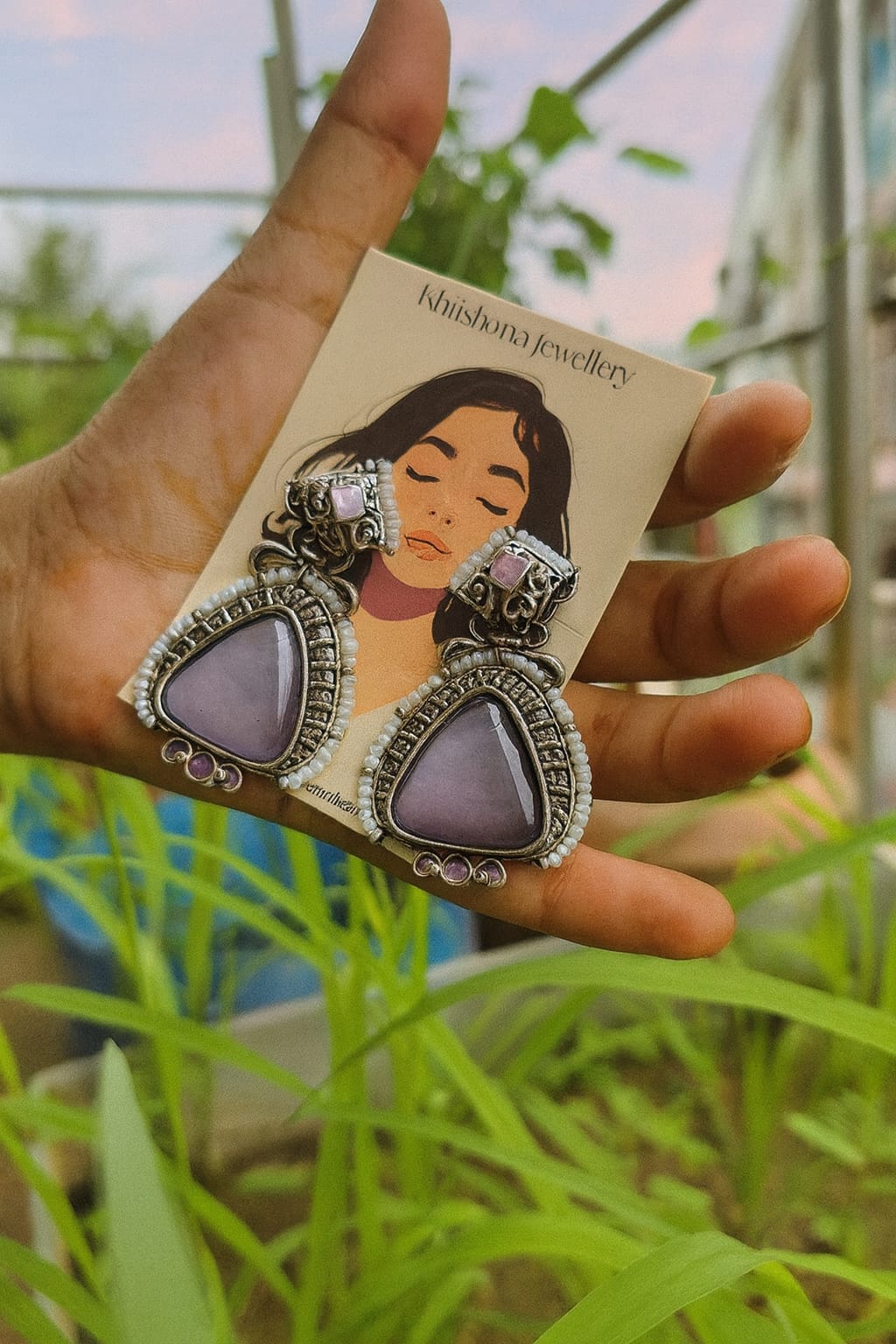 Oxidised Stone Statement Earrings